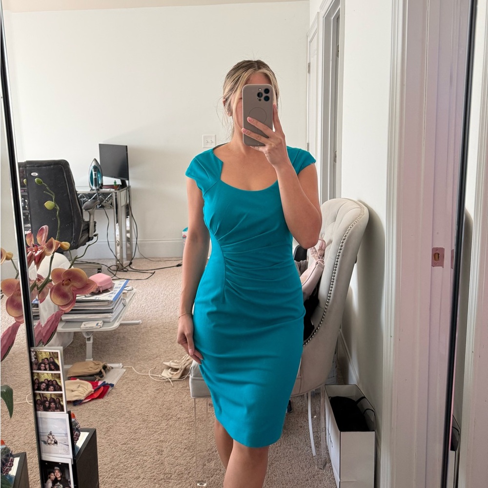 Calvin Klein Teal Cap Sleeve Midi Dress